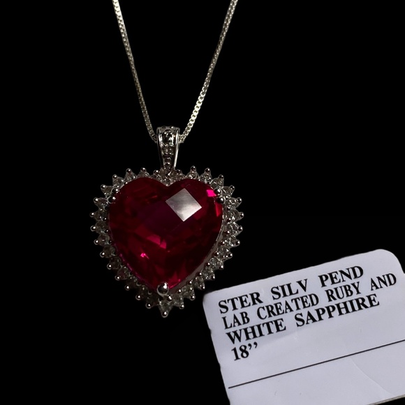 Sterling Silver Lab Created Ruby & Sapphire Heart Necklace - Picture 8 of 8